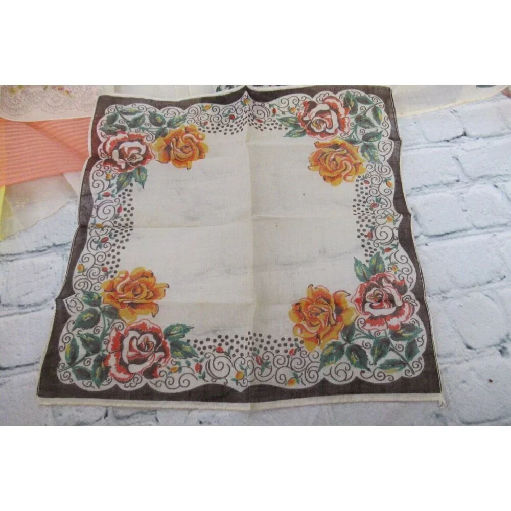 Vintage MCM Handkerchiefs Lot 10 Lace Embroidered Prints Solids Mix Some In Box